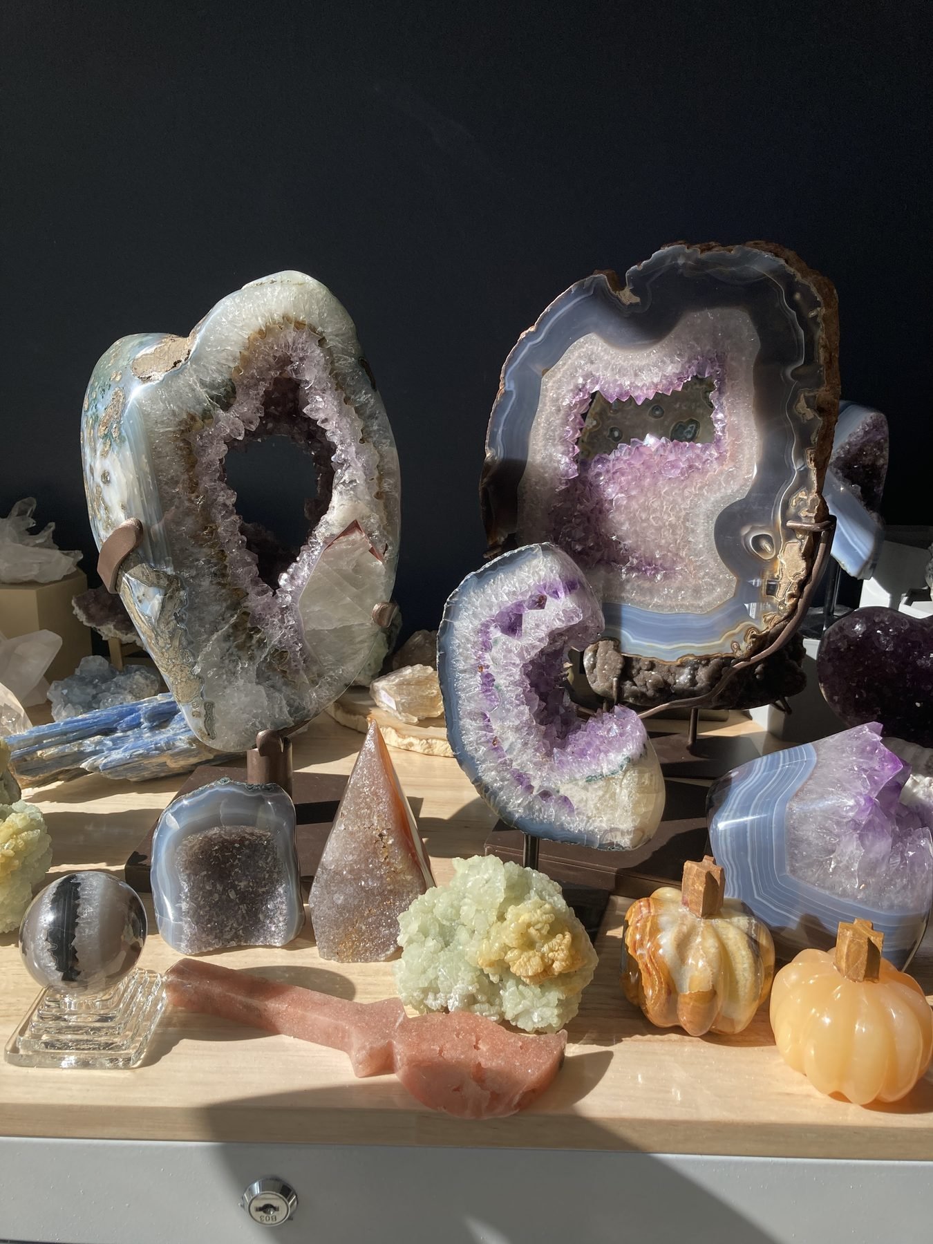 Amethyst geode pair display